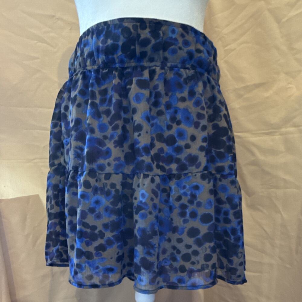LYS Y2K Abstract Chiffon Layered Mini Skirt Elastic Waist Brown Blue Purple
